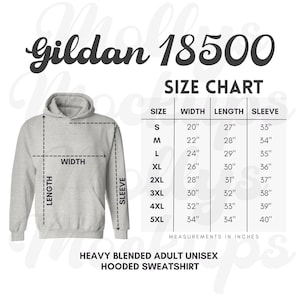 18500 SIZE CHART, Gildan 18500 Size Chart, Gildan Hoodie Size Chart, 18500 Size Chart for Men, 18500 Size Chart for Women, Sweatshirt Mockup