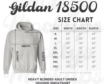 18500 SIZE CHART, Gildan 18500 Size Chart, Gildan Hoodie Size Chart, 18500 Size Chart for Men, 18500 Size Chart for Women, Sweatshirt Mockup
