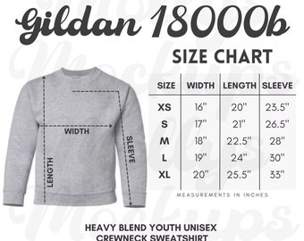 18000B Youth SIZE CHART, Gildan 18000B Size Chart, Gildan Youth Crewneck Size Chart, 18000 Size Chart for Kids, 18000B Size Chart for Youth