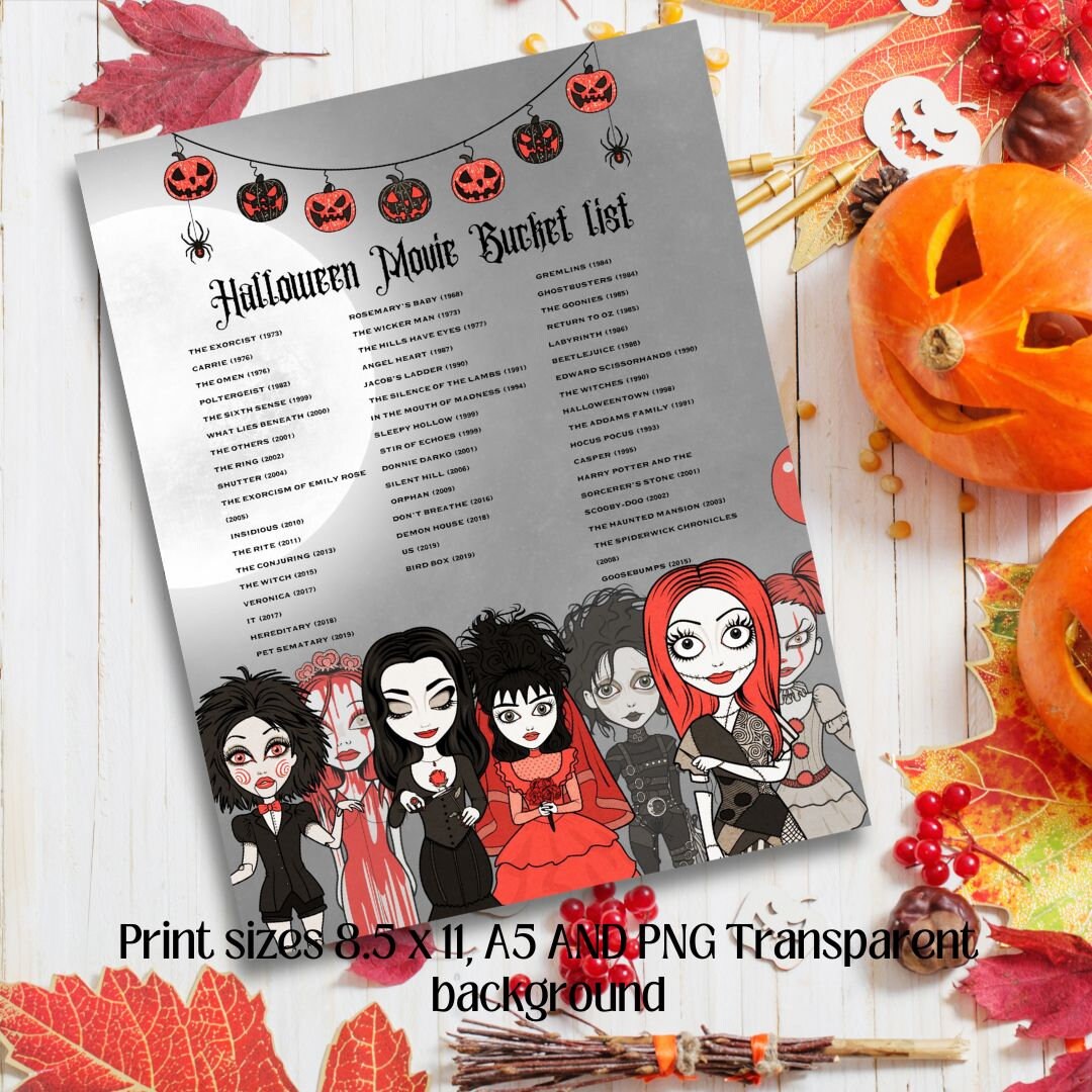 Halloween Movie Bucket List | Printable Horror Movie Bucket List | Halloween Movie Poster ...