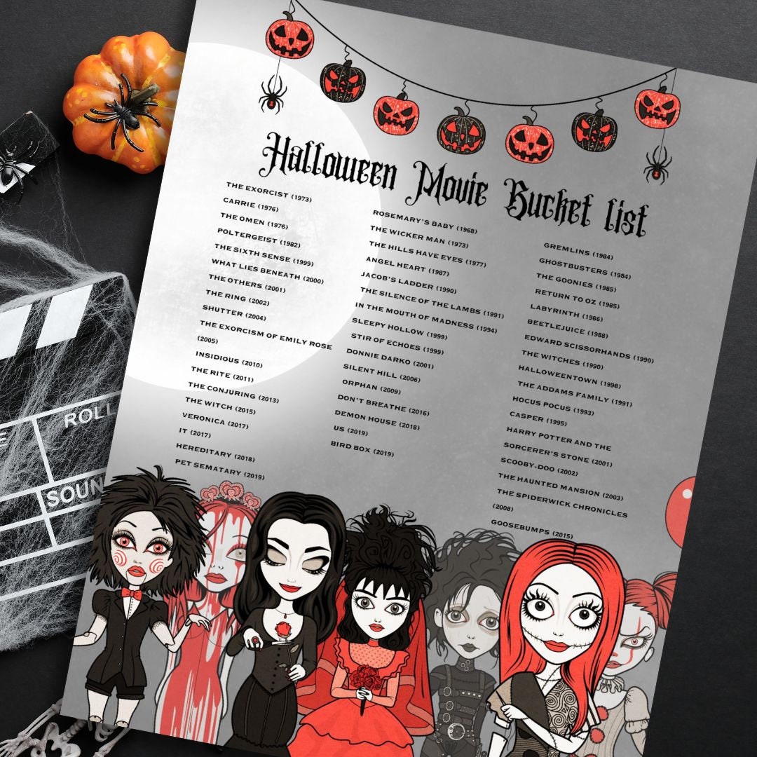 Halloween Movie Bucket List | Printable Horror Movie Bucket List | Halloween Movie Poster ...