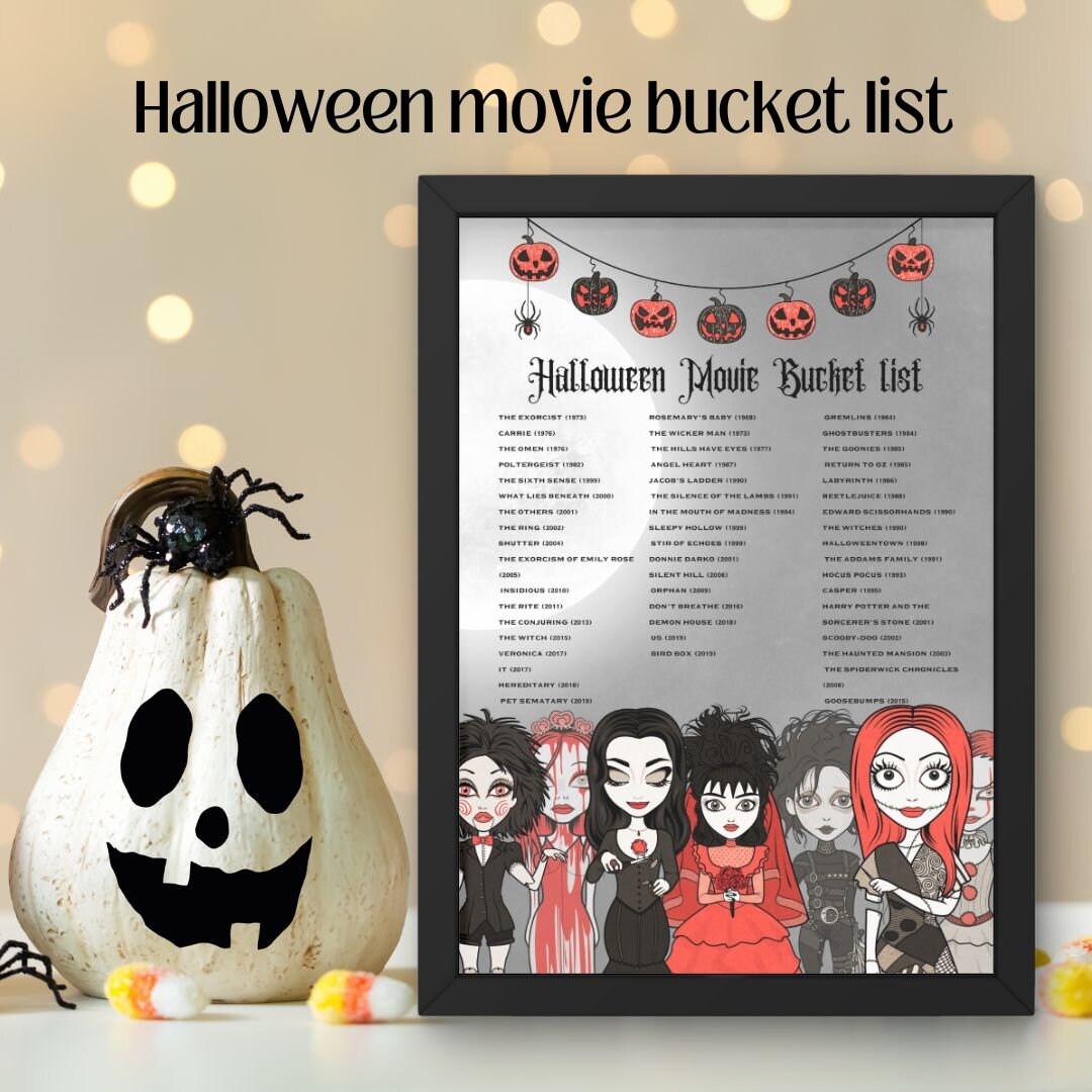 Halloween Movie Bucket List | Printable Horror Movie Bucket List | Halloween Movie Poster ...