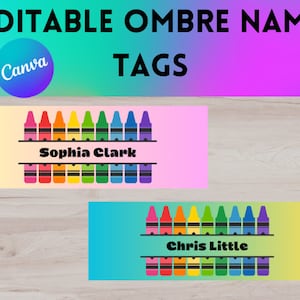 EDITABLE Crayon Ombre Name Tags | Printable Classroom Name Tags | Elementary School Name Tags | Desk Name Tag | Desk Plate | Editable Name