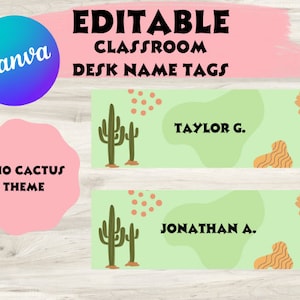EDITABLE BOHO Cactus Theme Desk Name Tags | Desk Tag | Name Tag | Printable Classroom NAme Tags | Elementary School Name Tags | Classroom