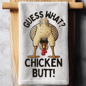 Divertente strofinaccio da cucina a forma di pollo – &quot;Indovina un po&#39;? Culo di pollo!&quot; Decorazione umoristica per la casa colonica