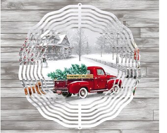Decoração de Natal para o Jardim: Cata-vento Vintage em Formato de Caminhão Vermelho (Tamanhos de 3" a 12")