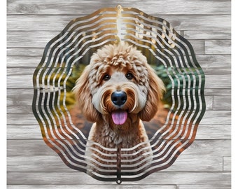 Goldendoodle Labradoodle Dog Lover Windspinner: Outdoor Garden Decor - Handmade Pet Art