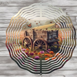 Scena farmy Wagon Kwiaty Motyle 8" wiatraczek, wiatraczek, sztuka ogrodowa