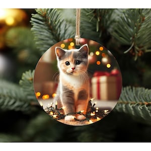 Kitten Christmas Ornament: Dilute Calico Cat (Handmade, Double-Sided)