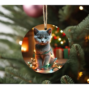 Russian Blue Kitten Ornament: Handmade Double-Sided Christmas Decor