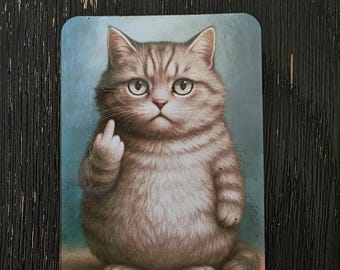 Funny Cat Magnet: Moody Grey Tabby - Sarcastic Kitty Fridge Decor