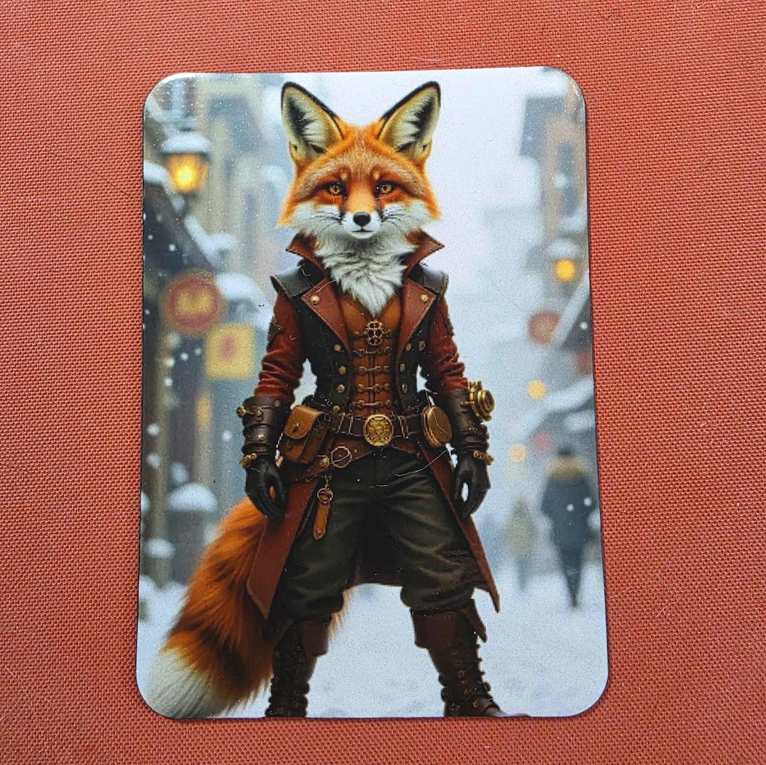 Victorian Steampunk Fox Magnet - Leather Coat and Gear Accents - Etsy