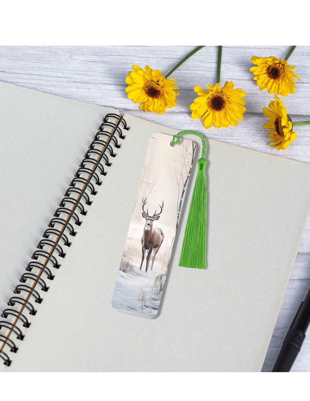Buck Bookmark Buck Deer Bookmark: Watercolor Design (silver Aluminum, Tassel) - Etsy