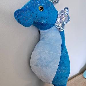 Sparkly Seahorse Plush, Handmade Stuffed Animal, Kids Gift, Ocean Toy, Soft Baby Companion, Custom Colors Available