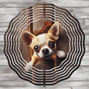Chihuahua Peek-A-Boo Wind Spinner, Dog Lover Gift, Yard Art, Metal Garden Decor, Unique Outdoor Decoration, Pet Lover Present