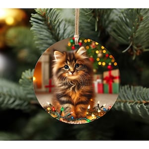 Fluffy Brown Tabby Kitten Ornament: Handmade Christmas Cat Decor
