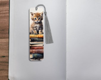 Akvarell kattungebokmärke, kattälskaredesign (tofsdekor)