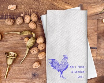 Set di strofinacci da cucina con divertente gallo e fiori blu / Set regalo di strofinacci da tè