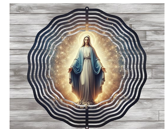 Virgin Mary Marian, Outdoor Faith Decor Wind Spinner - Sacred Yard Art | Metal Ornament | 3-12 Inch Patio Art, Blessing Gift