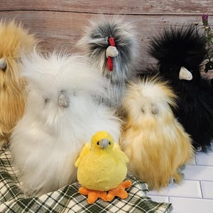 Silkie Chicken Plush, Handmade Plushies, Soft Chicken Toy, Farm Animal Stuffed Set, Cute Hatchling Gift, Cozy Minky Fabric Collectible