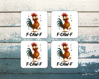 F-CAW-F Crazy Chicken Coaster Set – Funny Coffee Rooster Drink Coasters