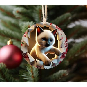 Siamese Kitten Ornament - Holiday Cat Tree Decoration