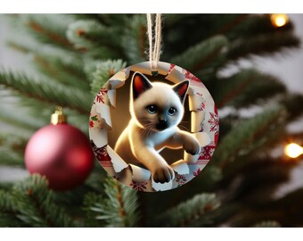 シャム猫のクリスマスオーナメント：パーソナライズされた陶器のペット