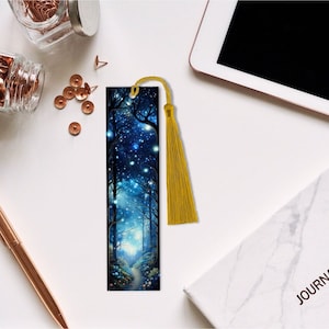 Starry Night Celestial Bookmark, Universe, Dreamy, Magical Forest, Book Lover Gift, Durable Aluminum