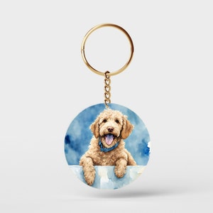 Porte-clés rond double face labradoodle jaune doré de 5 cm (2 po.)