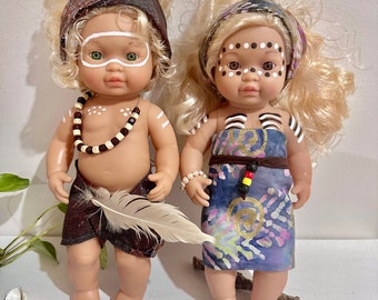 Boy and Girl set Aboriginal and Islander Dolls, Black