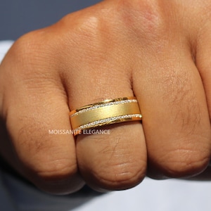 Matte Moissanite Wedding Band - Channel Set Ring for Men