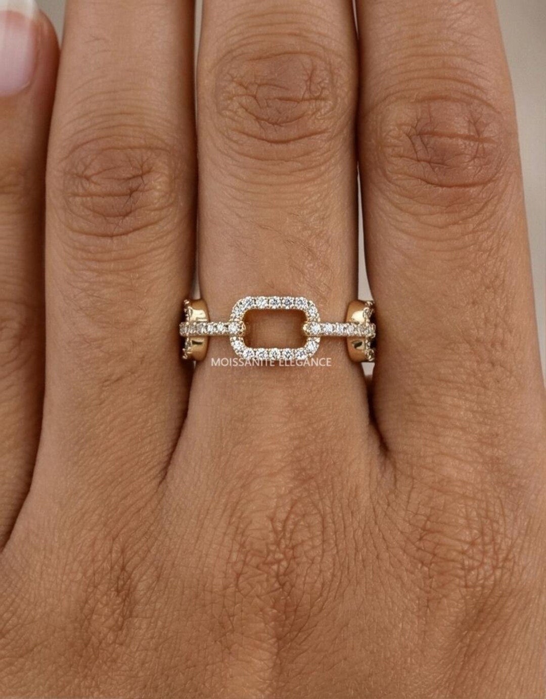 Round Moissanite Diamond Interlink Pave Band, Lab Created Diamond Chain ...