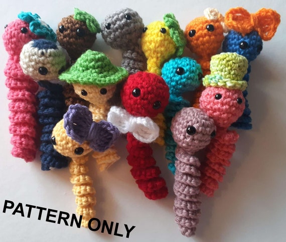 Worry Worm with Accessory Options Crochet Pattern