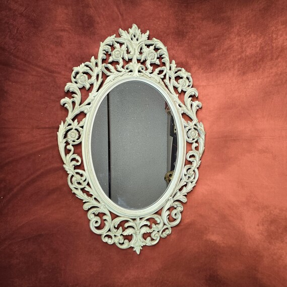 Vintage White Oval Mirror Wall Hanging Burwood Products Co, Large 