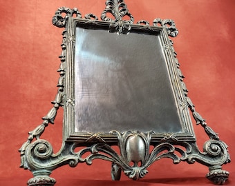 Vintage vanity mirror silver table top art nouveau boudoir hollywood regency