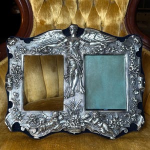 Vintage Sterling Silver Neoclassical Style Winged Angel Double Picture Frame