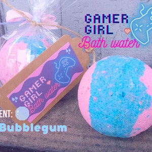 Gamer Girl &quot;Bath Water&quot; Bubblegum Bath Bomb - (2.75 Inch, 8 oz.) w/ Pink Mica and Blue Dye, shea butter - Fragrance: Bubblegum