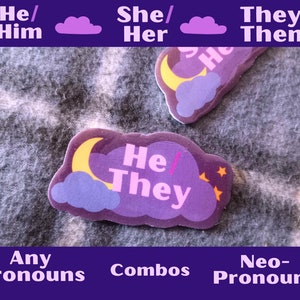 Stars and moon pronoun pin - He/Him, She/Her, They/Them, Custom Pronouns pin