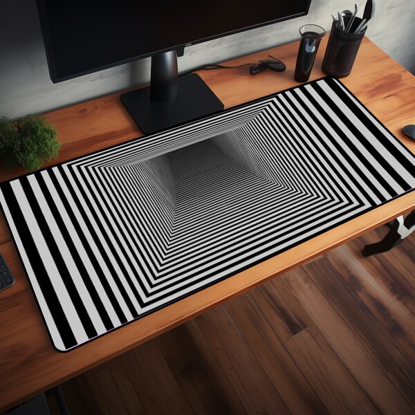 Mesmerizing Optical Illusion Desk Decor - Unique Geometry Art Mousepad, Tunnel Vision Optical Illusion Desk Decoration, Geometric Pattern