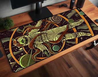 Space Odyssey Desk Accessories - Explore Cosmic Creativity with Astronaut and Octopus-themed Desk Mats and Mousepad, Galactic  Desk Mat