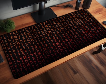 Mystical Nordic Runes Desk Mat-Futhark Runes Mousepad - Viking Decor for Norse Mythology Enthusiasts, Ancient Viking Decor for Modern Desks