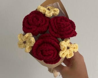 Crochet Red Mini Rose Bouquet Pattern