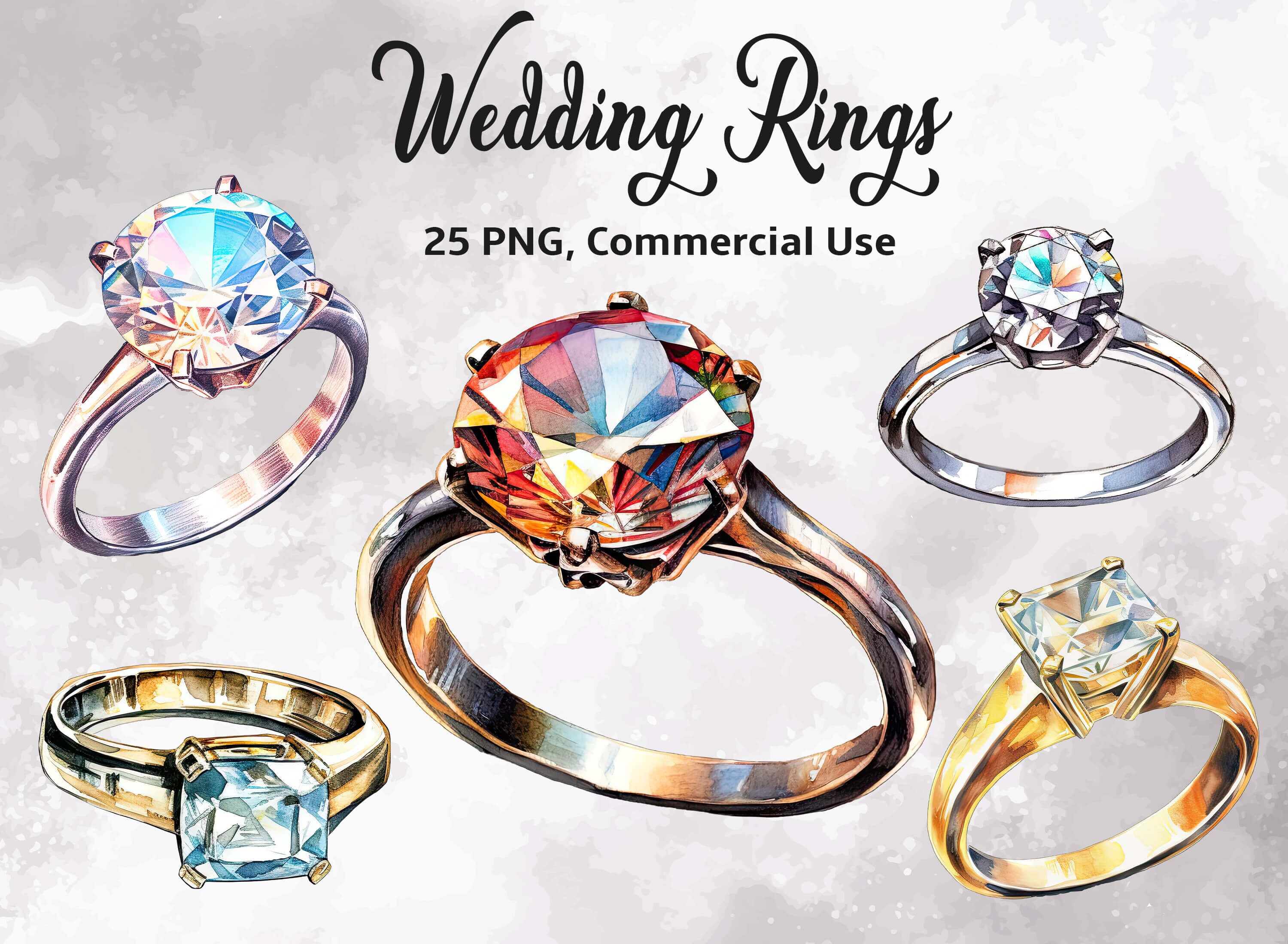 25 Watercolor Wedding Rings Clipart Engagement Rings High-quality ...