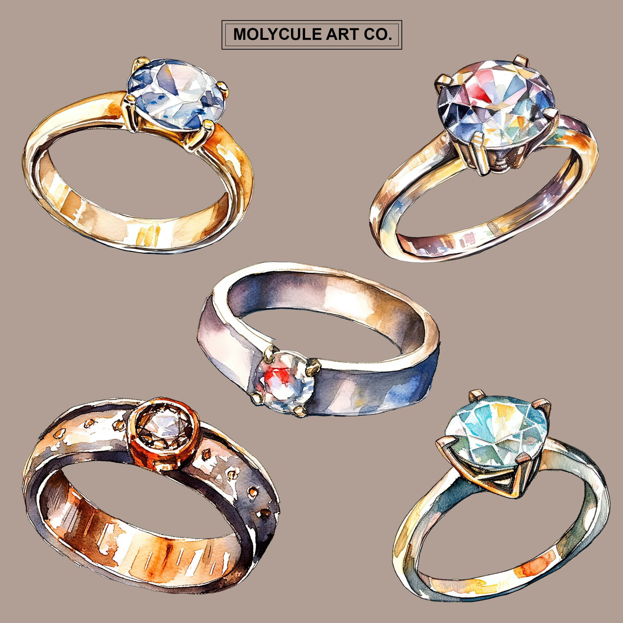 25 Watercolor Wedding Rings Clipart Engagement Rings High-quality ...