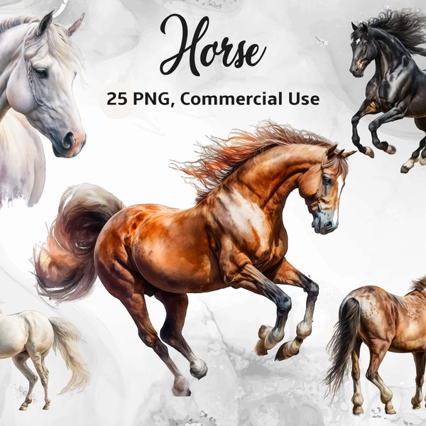 25 Horse PNG | Horse Clipart Set | Watercolor Horse Sublimation Designs | Transparent PNGs | Farm Animals PNG | Clipart Bundle