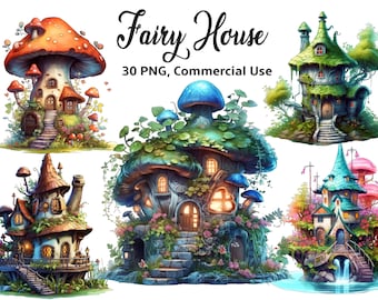Watercolor Fairy House Clipart, Magical Mushroom House Bundle PNG ...