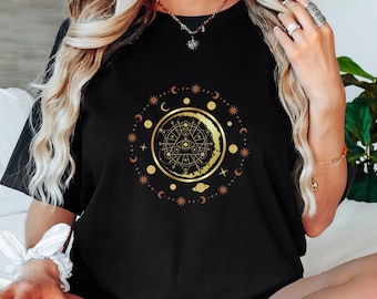 Mystic Moon Sun & Stars Shirt,Celestial Sun and Moon,Boho Vintage Astrology Shirt,Celestial Moon Shirt,Crescent Tshirt,Moon Phase Shirt