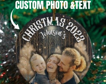 Personalized Family Picture & Text Ornament | Christmas Photo Ornament | Family Memorial Ornament | Custom Name Ornaments | Custom Gift