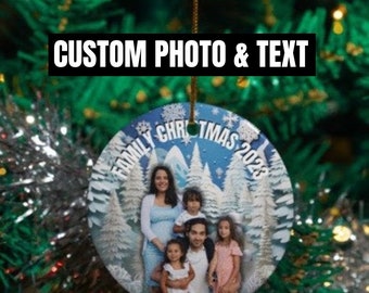 Foto familiar personalizada y adorno de texto / Adorno de recuerdo / Adorno de parejas / Imagen de decoración de árbol / Adorno de imagen / Adorno de Navidad