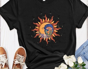 Camiseta Boho para ela Camiseta Boho Sol Lua Presente para ela Presente Boho para ela Presente Boho Sol Lua para esposa Camiseta Sol Lua Camiseta Celestial Presente